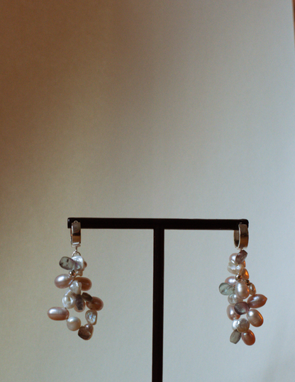 (02) FLUORITE AND NATURAL PINK FRESHWATER PEARL EARRINGS