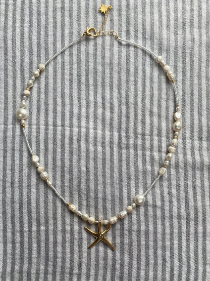 Starfish Necklace | beaded freshwater pearl necklace | seed bead jewellery | y2k vintage